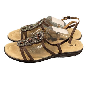 Clarks Sandals Womens 11 M Brown Leather Beaded Embellished Strappy Summer